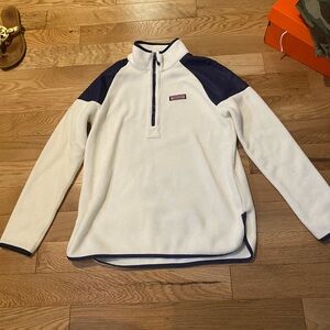 Vineyard Vines White and Navy Quarter-Zip Pullover